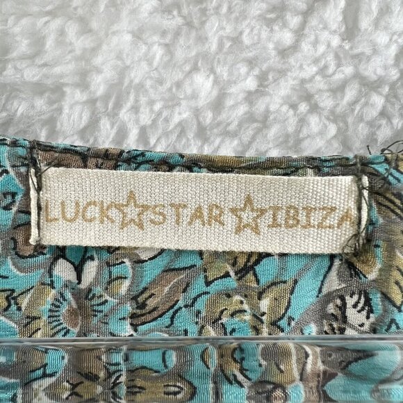 Luck Star Ibiza 100% Silk High Low Button Up Midi Dress Ruffled Hem Unique Print - Picture 15 of 16